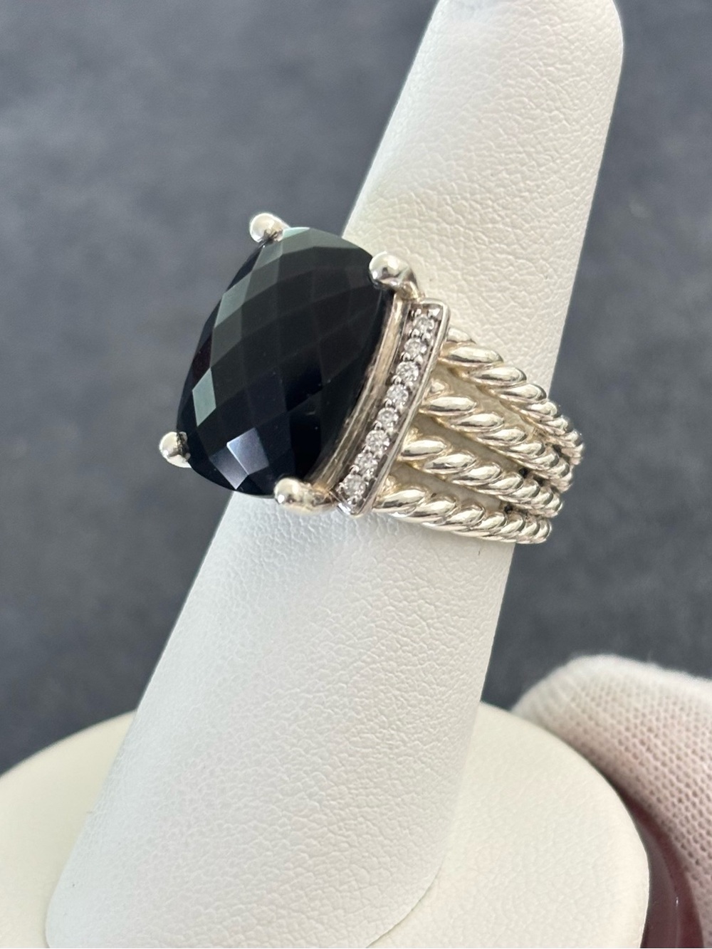 David Yurman Wheaton Ring with Black Onyx & Diamonds 6.5